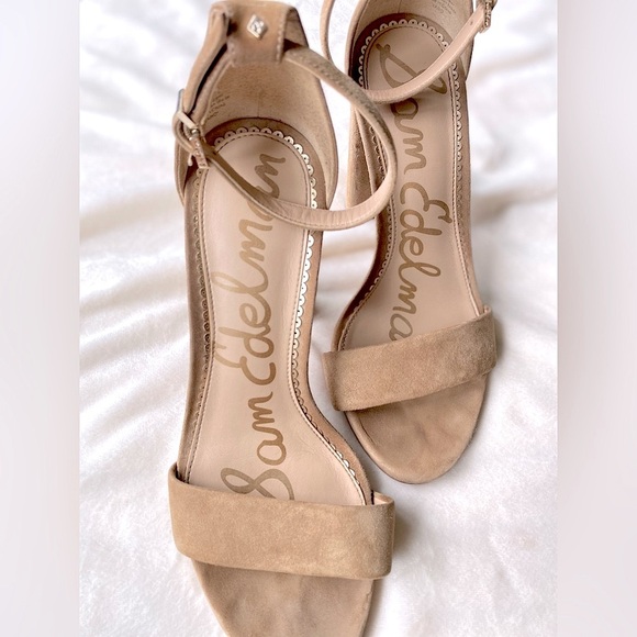 Sam Edelman Suede Block Heel Sandals | Size 7.5W | Nude Suede - Picture 1 of 10